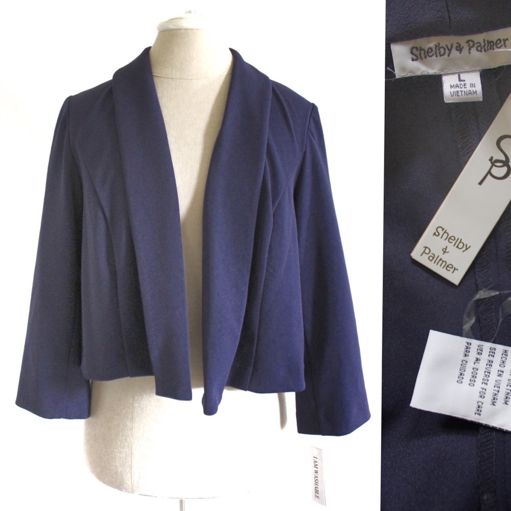Shelby & Palmer NWT Cropped Navy Open Blazer Large